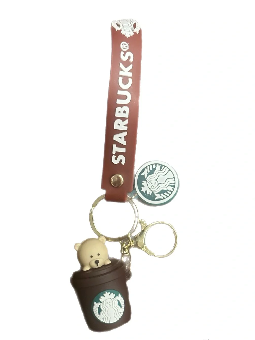 Starbucks 3D Brown and Cream Bear Coffee Cup Keychain Wristlet